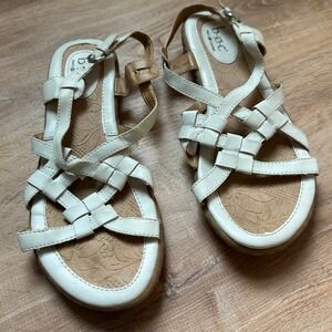 B.O.C. | Women's Leather Strappy Woven White Comfort Sandals, Size 7